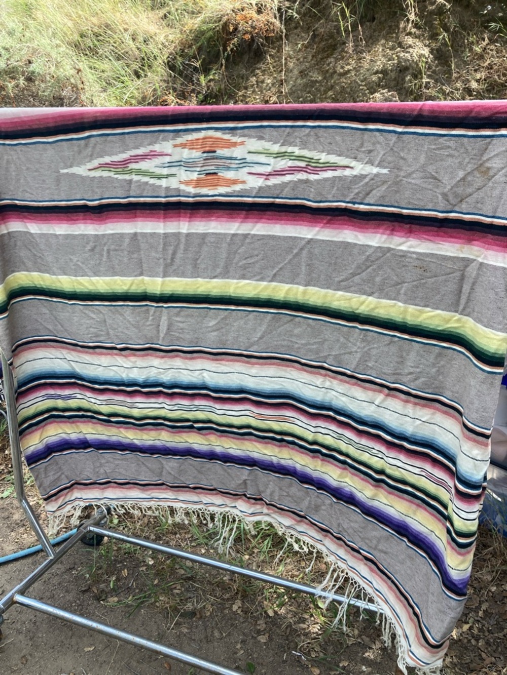 Large vintage Mexican serape gray/beige